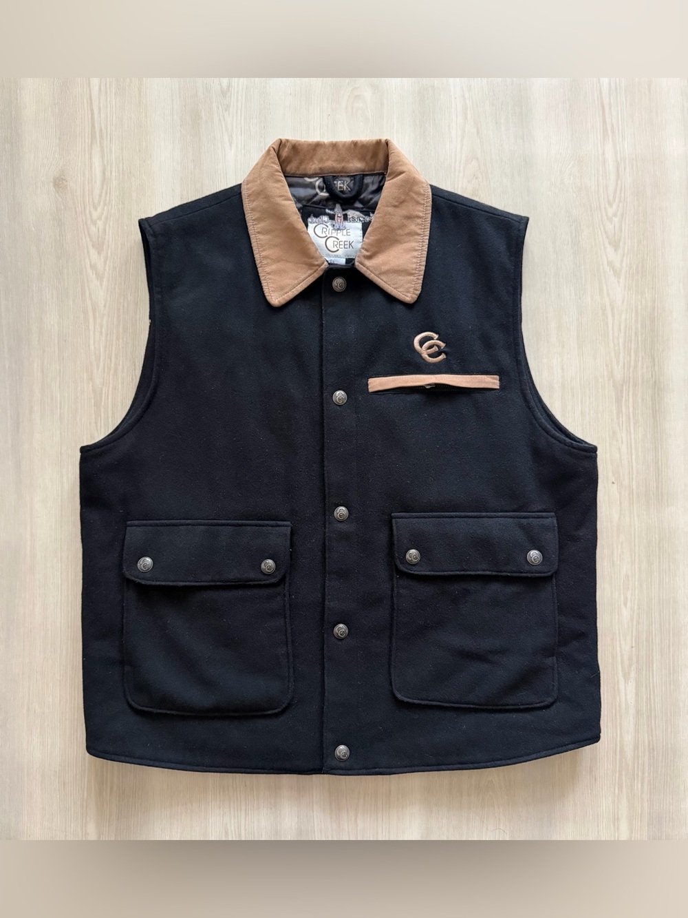 Cripple Creek Wool Blend Vest Microsuede Quilted Sz XL Houston Rodeo